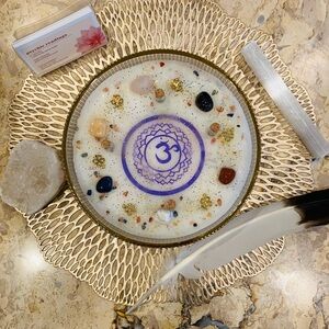 Decorative Mandala Plate with Crystals and Feathers